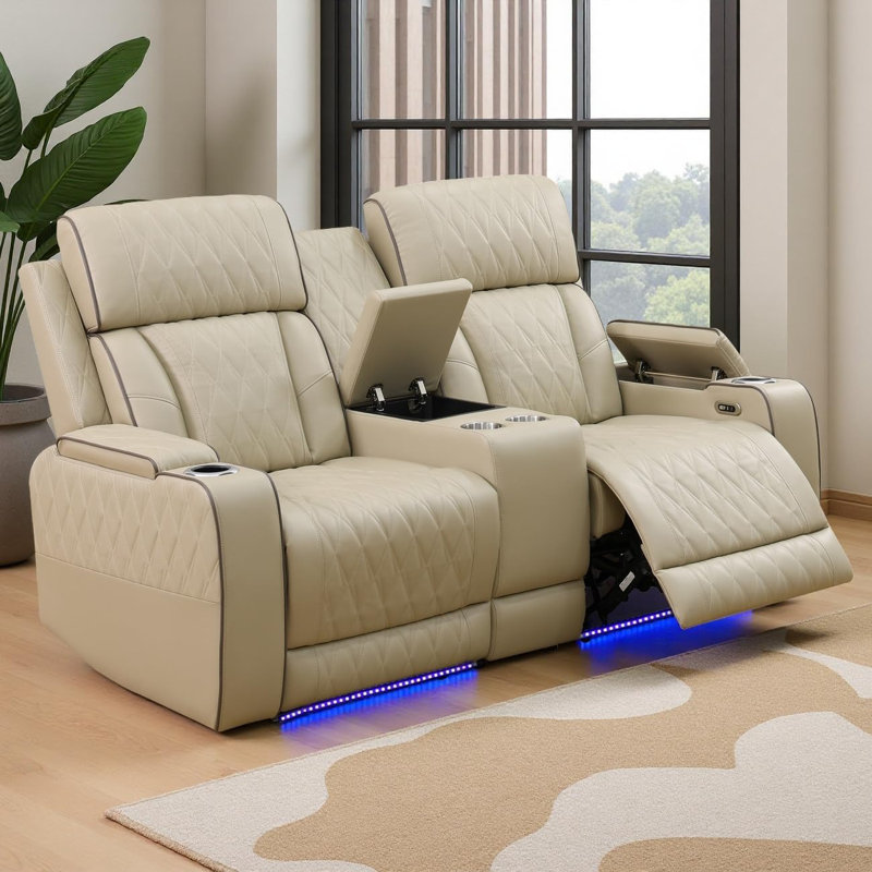 Causeuse inclinable en cuir 71,5 po Boyigton, Beige