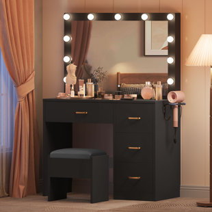 Kasibie Small Makeup Vanity Desk with Power Outlet & 3 Drawers, Vanity