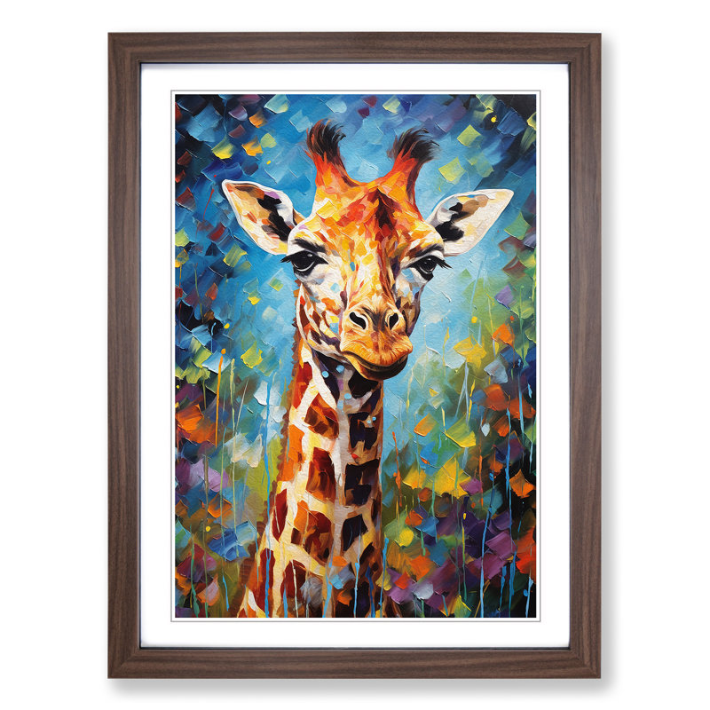 Giraffe Impressionism No.3 - Framed Print, Walnut, 46cm H x 34cm W x 2cm D