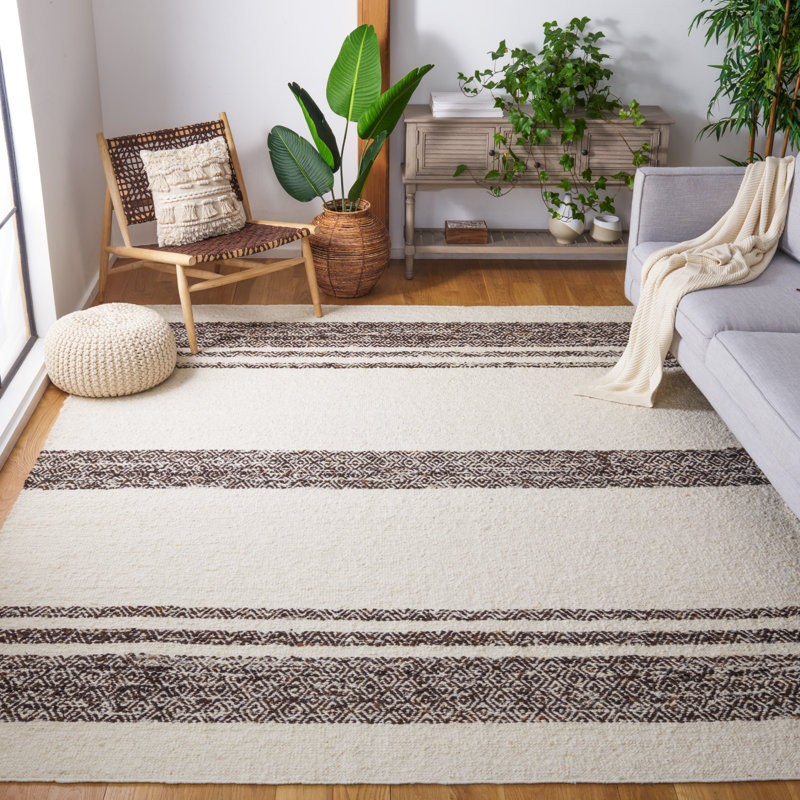 Abbee Natura Hand Woven Wool/Cotton Southwestern Rug in Ivory/Black, Rectangle 9' x 12'