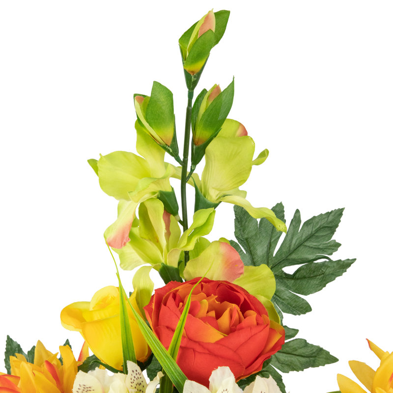 27" Orange and Yellow Dahlia, Peony, and Rose Silk Floral Bouquet