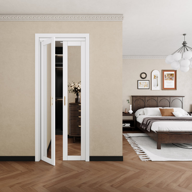 1 porte pivotante à miroir française avec quincaillerie (poignées incluses), 30 po x 80 po