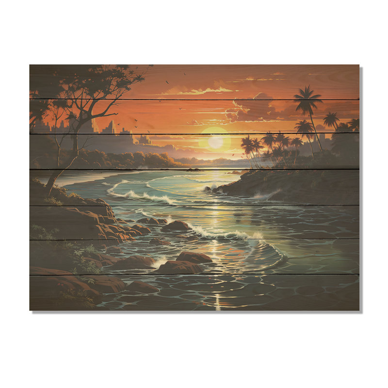 Vintage Tropical Coastline Paradise IV - Tropical côtier sur impression sur bois, H 10 po x l 20 po