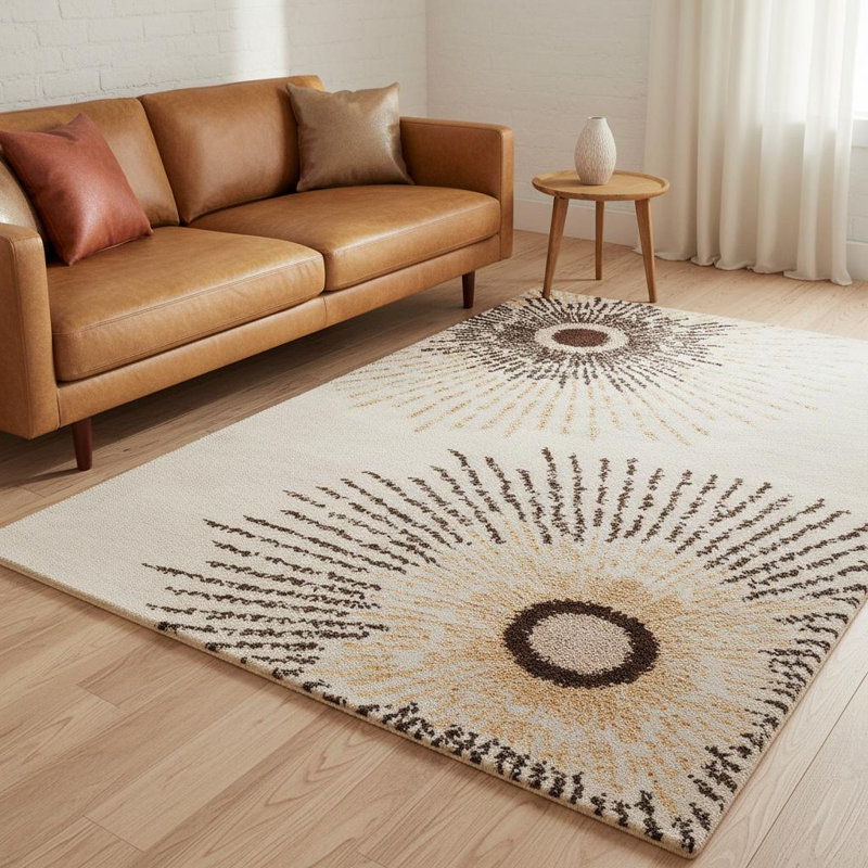 Tapis phare en laine Sunburst, Rectangle 5 pi x 7 pi 6 po