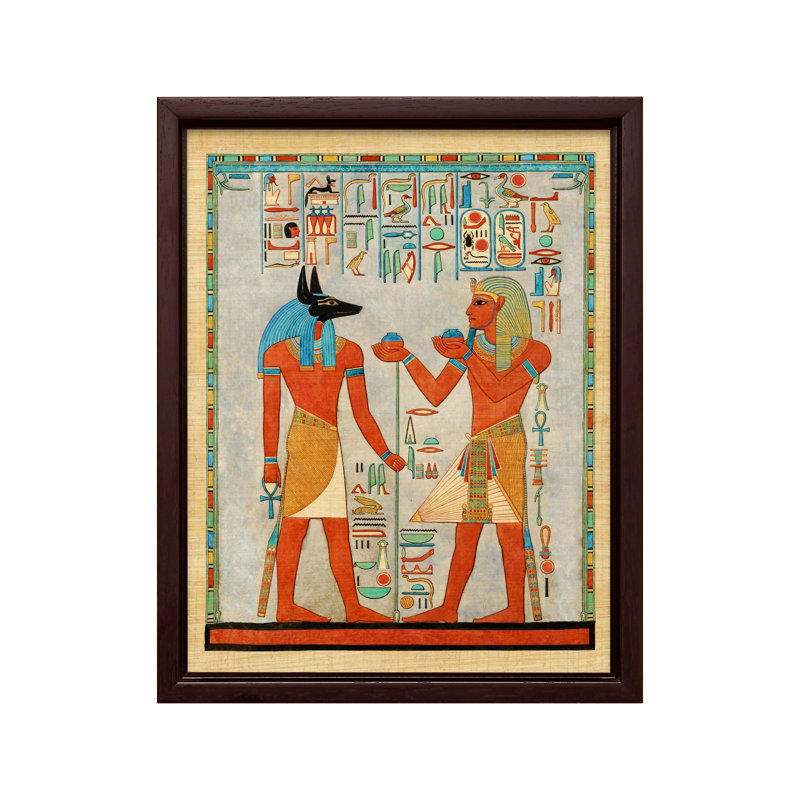 Le roi avec Anubis, tombe d'Haremhab, Canevas, H 24 po x l 32 po, Encadrement brun