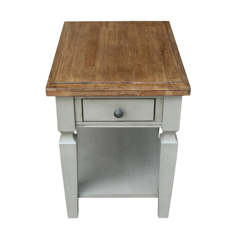 Briseno Solid Wood End Table with Storage, Hickory/Stone