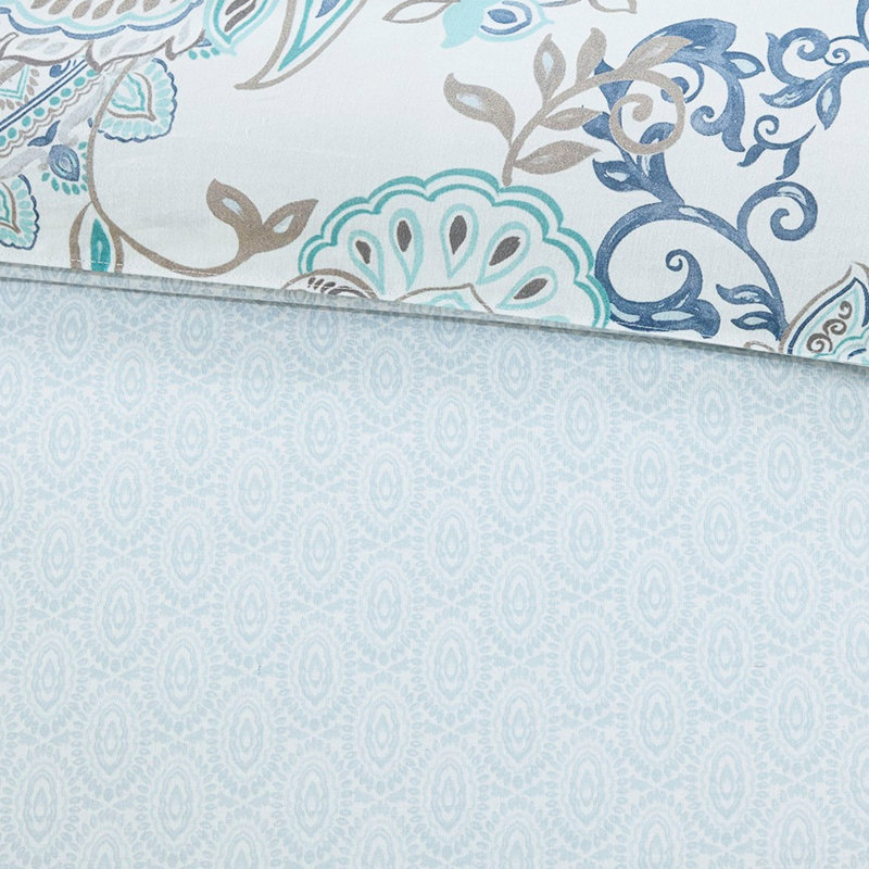Très grand / très grand lit - Imprimé floral en coton, réversible, médaillon, motif inversé complémentaire, attaches de coin intérieures, housse de couette réversible lavable à la machine
