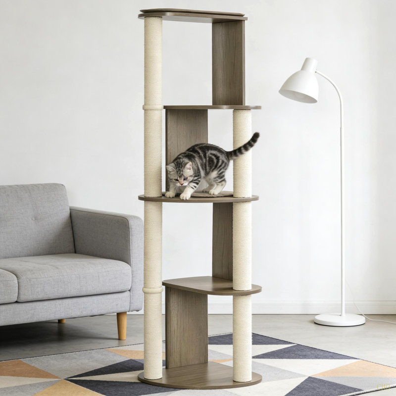 Grande tour à chat à plusieurs niveaux, arbre à chat d'angle, Brun muscade / blanc