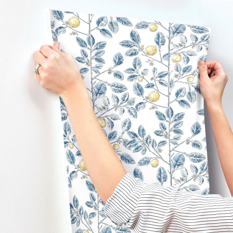 Limoncello Toile Floral Wallpaper Roll, Blue