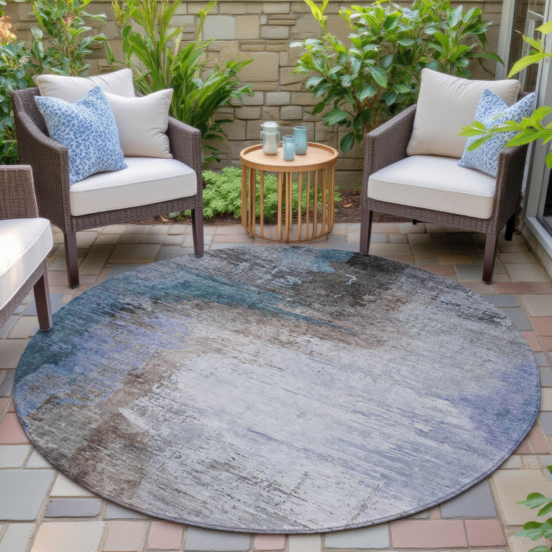 Machine Washable Indoor/Outdoor Xhevrie Brown Rug, Round 8'