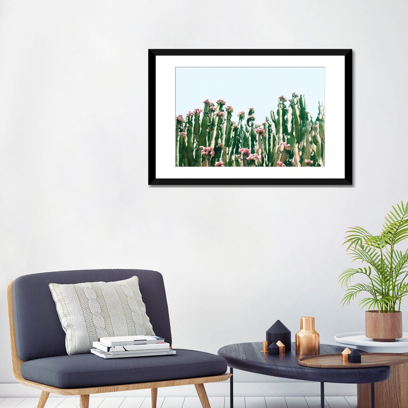 Cactus Blush - impression sur toile tendue, H 16 po x l 24 po x P 1 po, Papier beaux-arts encadré noir, Blanc