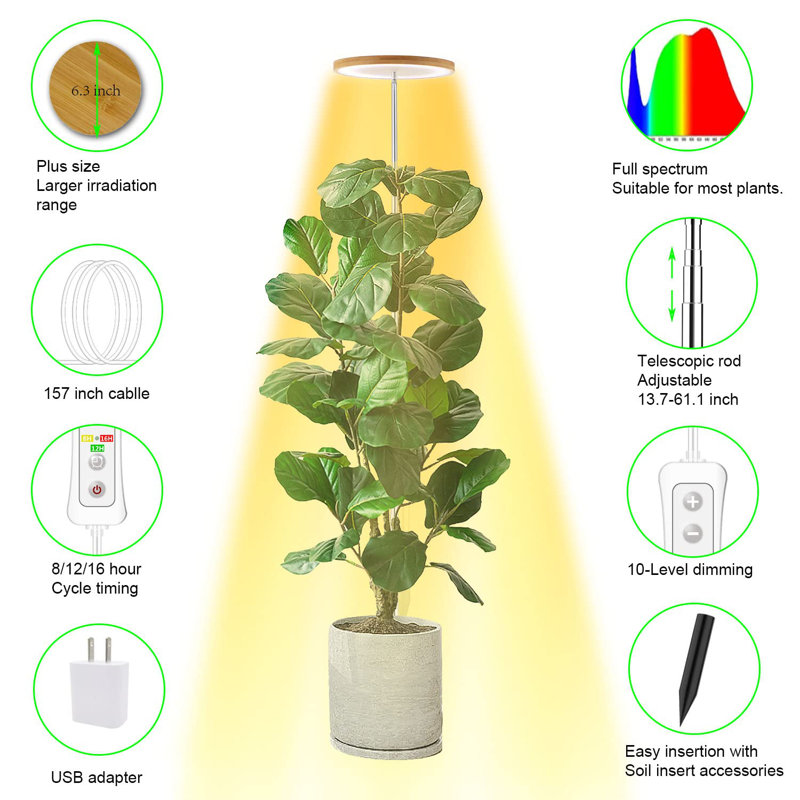 Height Adjustable Yellow LED Plant Grow Light with Timer