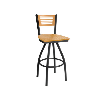 Espy Slotted Wood Back Swivel Barstool - Back - Wood Seat - Steel Frame - Sand Black Finish