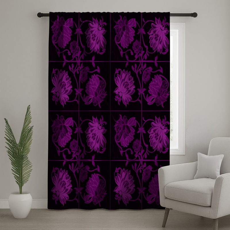 Rideaux de fenêtre à motif floral mauve, voilages et voilages à motif floral - 1 panneau, 50" x 92" - 1 Panel, Sheer