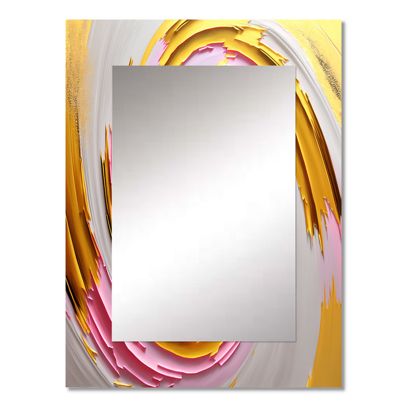 Rose aquarelle abstraite circulaire I - grand miroir à spirales abstraites, décor de miroir mural unique moderne, impression sur métal