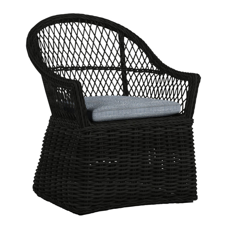 Fauteuil d'extérieur en résine tressée Soho N-Dura, Noir, InsideOut® Rollo ‑ lin Chambray, Pas de soudure