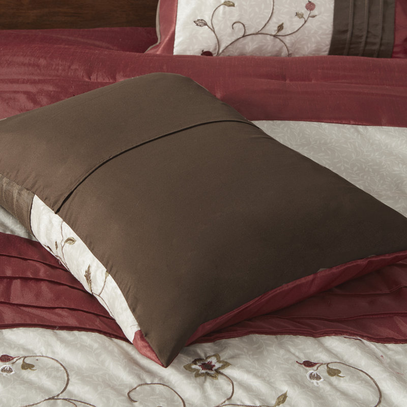 Serene Embroidered 7 Piece Comforter Set, King Comforter + 6 Additional Pieces, Red