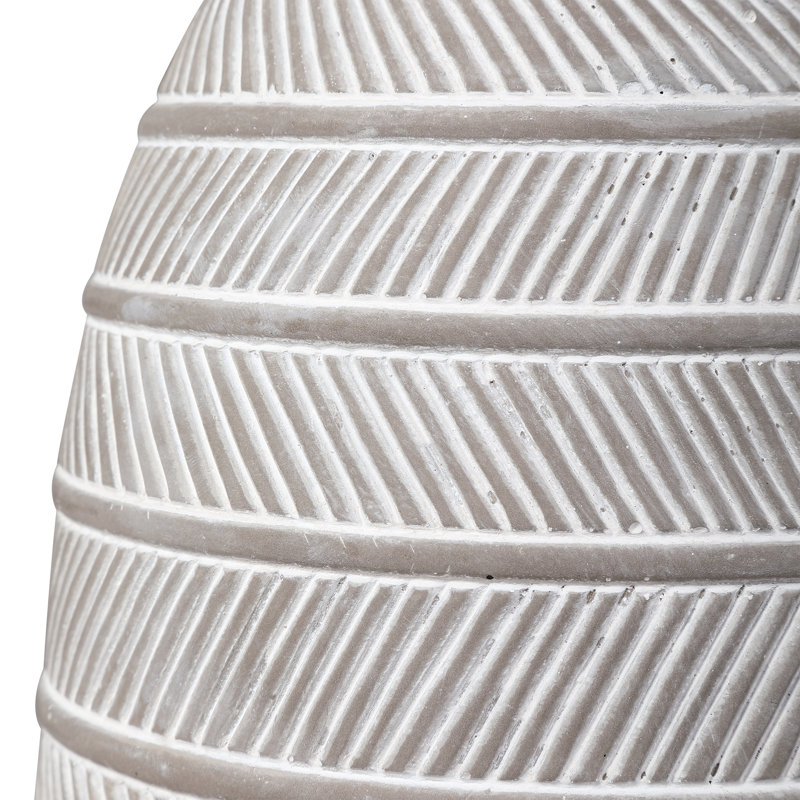 White and Gray Concrete Table Lamp with Etched Design