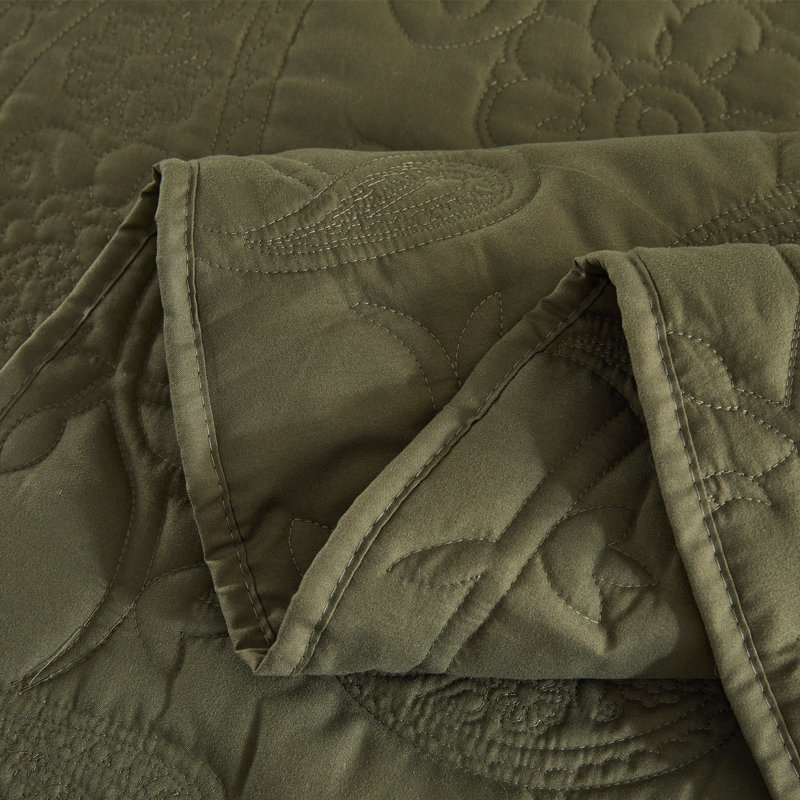 Microfiber Reversible Oversized 3 Piece Coverlet, Bedspread Set, Oversized King Plus + 2 King Shams, Olive Green