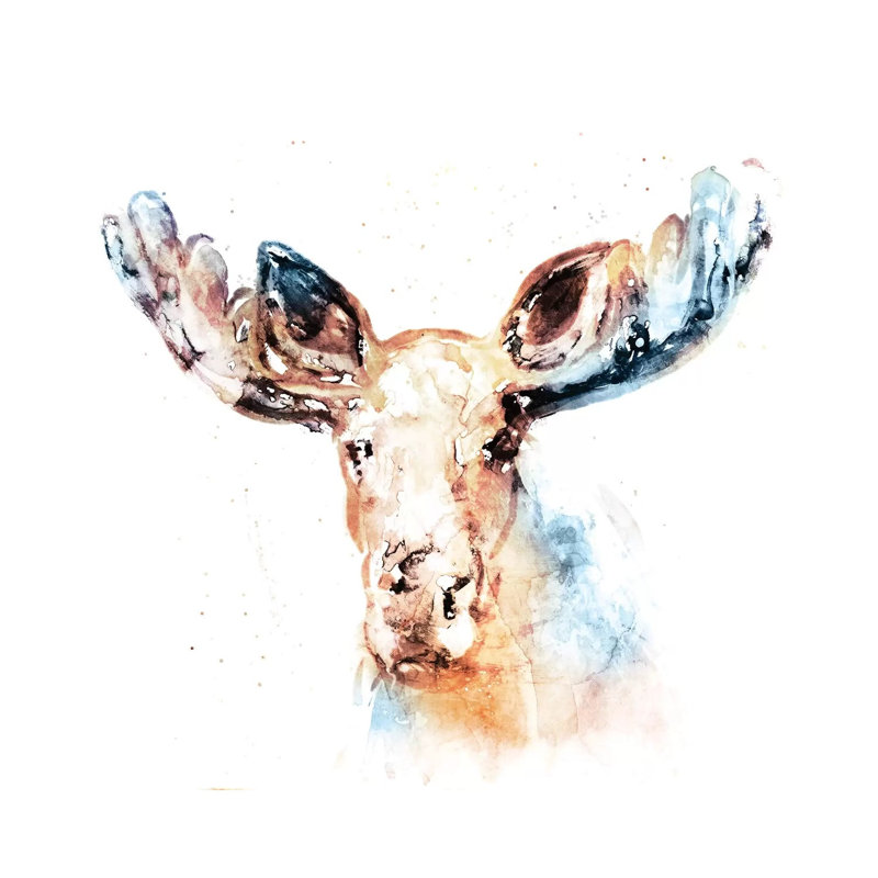 Watercolour Moose 1 Piece Wrapped Canvas Painting, 93.98 cm H x 93.98 cm W x 3.175 cm D