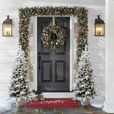 5Ft Pre-Lit Snow Flocked Slim Fir Potted Artificial Christmas Tree