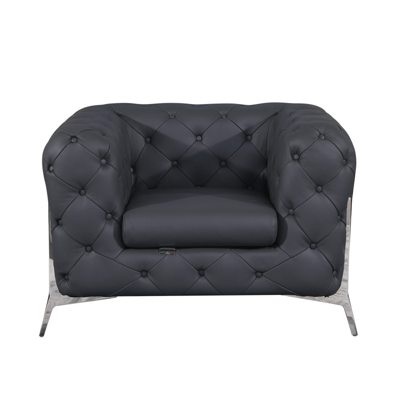 Chaise en cuir grainé Ehrika, Cuir véritable gris foncé