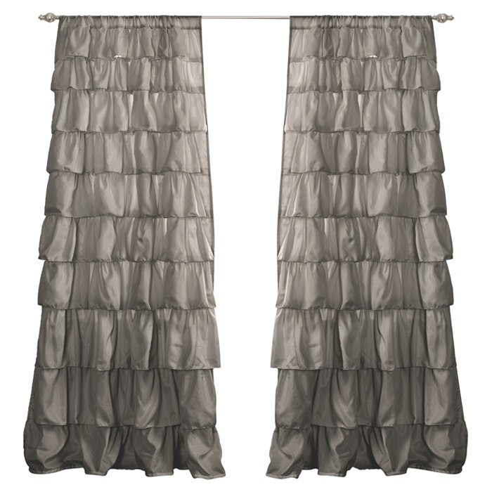 Blush Ruffled Light-Filtering Polyester Window Curtain Panel