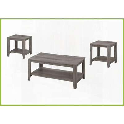 Grey Wood-Look 3pc Coffee Table Set for Living Room - Sofa-Friendly with Extra Storage Shelves