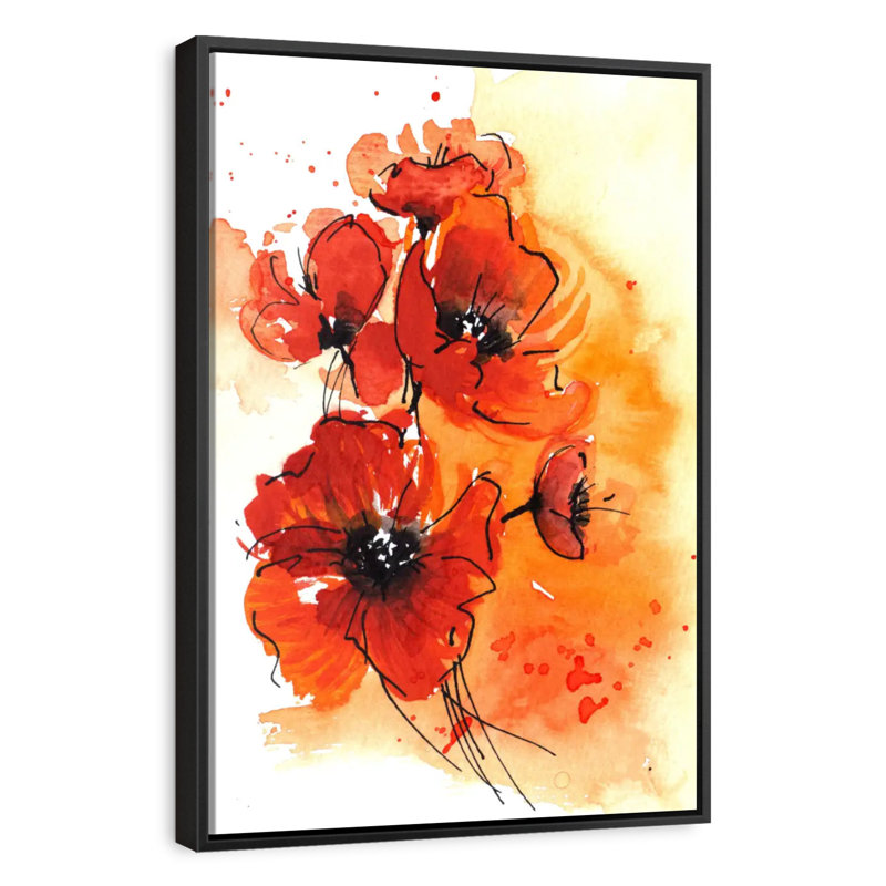 Coquelicots orange, Cadre flottant noir, 21 po x 31 po