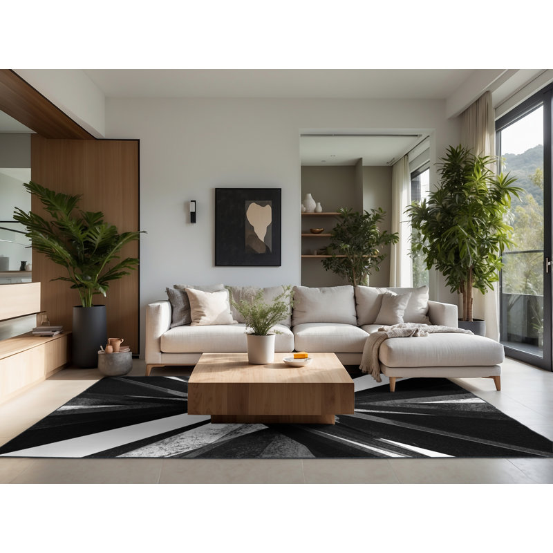 Tapis gris moelleux à motif géométrique moderne et contemporain Soft - Clements, 5 x 8