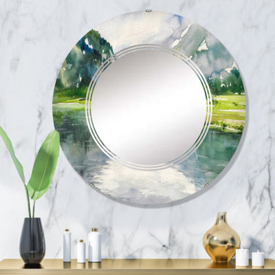 Paysage d'été avec rivière - Miroir mural rond