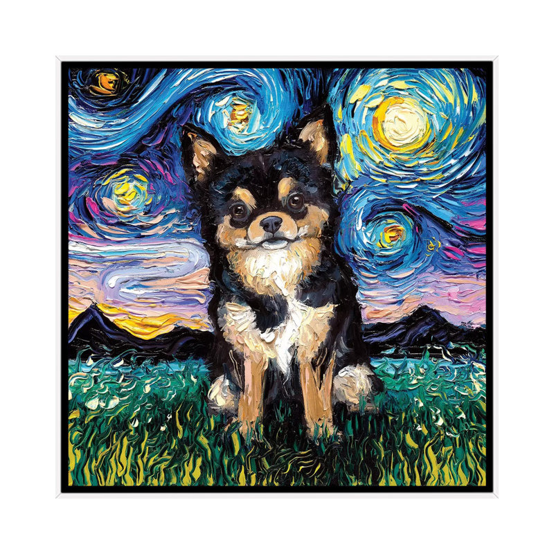«Black and Tan Chihuahua Night» par Aja Trêves - reproduction d'art, H 12 po x l 12 po x P 1,5 po, Toile avec cadre blanc