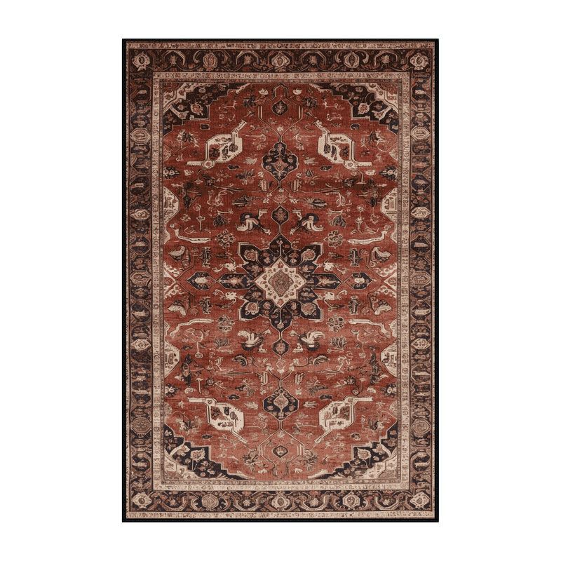 Machine Washable Persian Brown Area Rug, Rectangle 3' x 5'