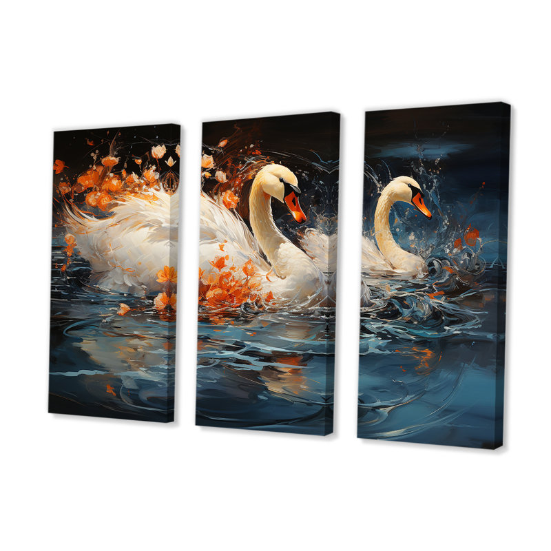 Swans Voyage I - Ensemble d'art mural animaux, H 28 po x l 36 po, Toile tendue