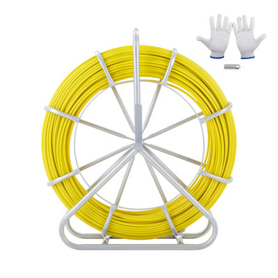 425 Ft Fiberglass Fish Tape with Steel Reel Stand - Non-Conductive Duct Rodder & Wire Puller for Electrical Conduit (1/4 Inch)