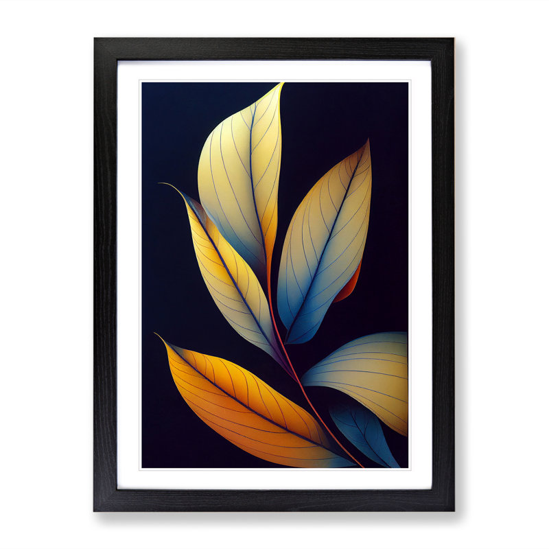 Glowing Leaves - Single Picture Frame Painting, Black, 64cm H x 46cm W x 2cm D