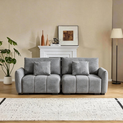 74.2 Gray Boucle American Tufed Club Loveseat