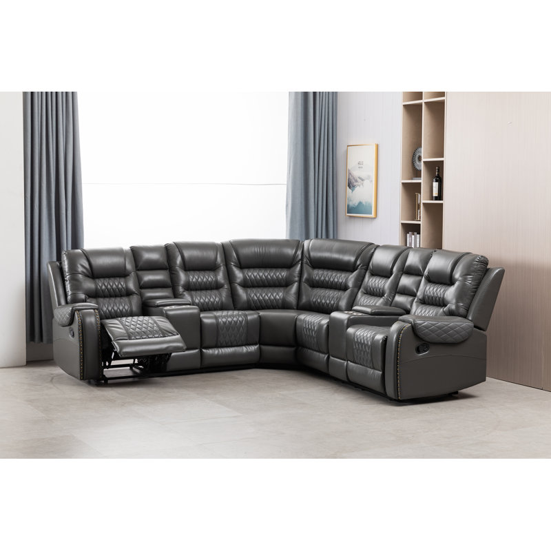 Bikales 3-Pieces 193.6" Pillow Top Arms Reclining Sofa, Gray