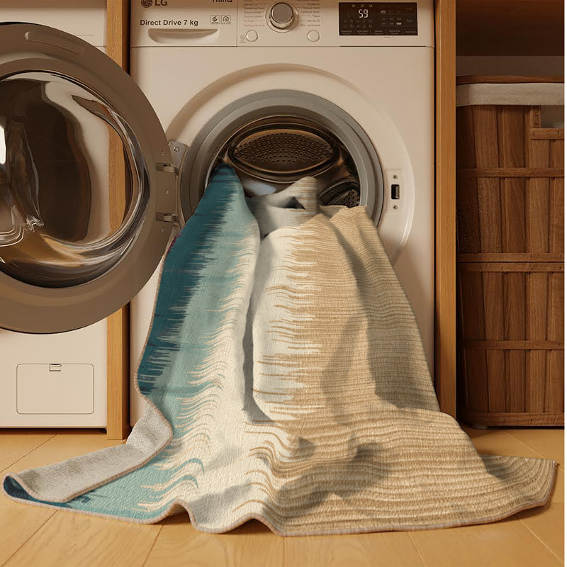 Tapis beige lavable à la machine, Rectangulaire 3 pi x 5 pi