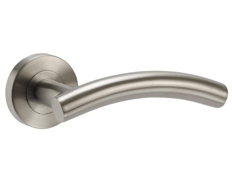  1 Pair Arched T-Bar Door Handles in Brushed Steel Finish with Screws and Spindle