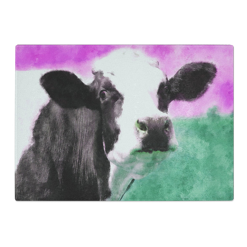 Tempered Glass Cow in the Meadow Chopping Board, 28.5 cm x 39 cm