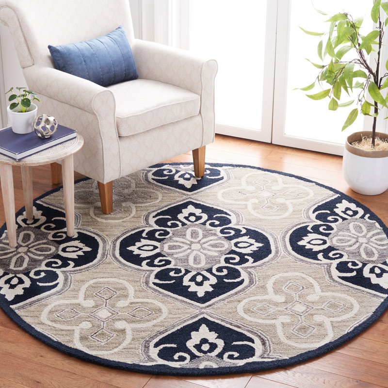 Empris Hand Tufted Wool Geometric Rug, Round 6'