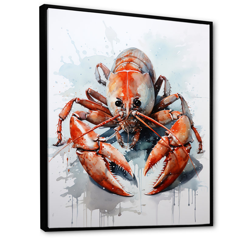Minimalisme, impression d'écrevisse rouge sur toile, H 32 po x l 24 po x P 1 po, Cadre flottant noir