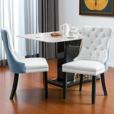 2PCS Modern Velvet Wingback Tufted Solid Wood Upholstered Dining Chairs (Set of 2)