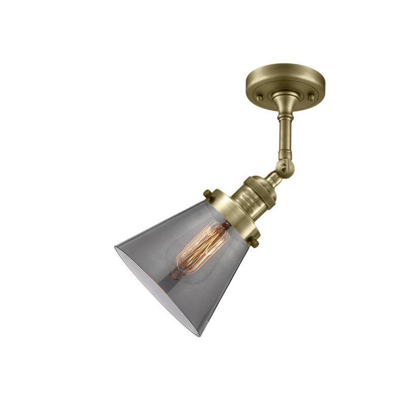 Cone 1 Light Sconce, Antique Brass, Smoked, Bulb Not Included