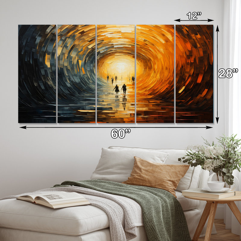 Abstrait tunnel en bois orange - impression sur toile Tunnels - 5 panneaux égaux