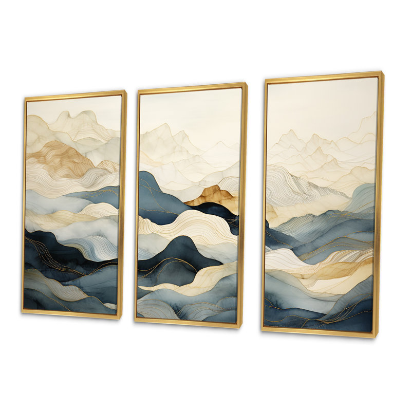 «Majestic Mountain Peaks VI - Landscape Mountains», ensemble d'art mural sur toile, Cadre flottant doré
