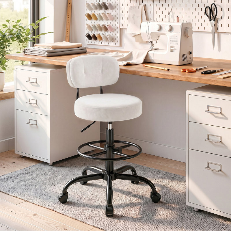 Drafting Chair, Velvet, White