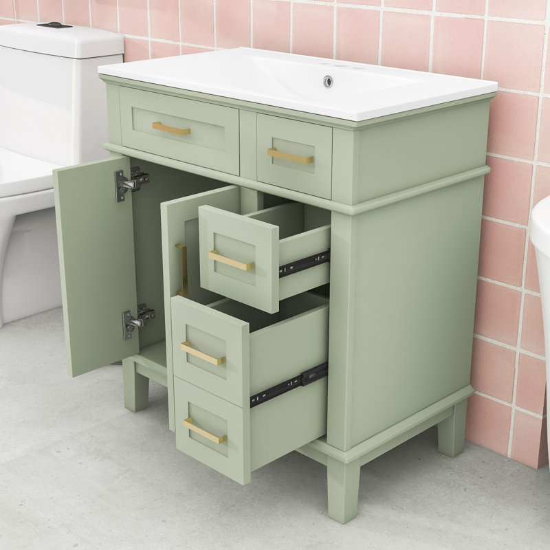 Meuble-lavabo simple autoportant élégant avec lavabo en céramique, portes à fermeture douce et grand espace de rangement