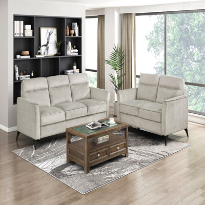 Ensemble de canapé de salon moderne en microfibre brun clair 2 pièces - canapé et causeuse, pieds en métal noir, coussin confortable